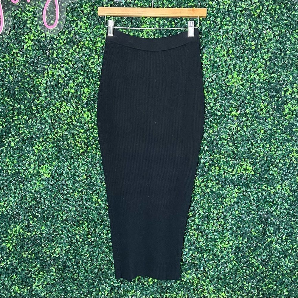 Naked Wardrobe Black Ribbed Pencil High Waist Skirt Sz M